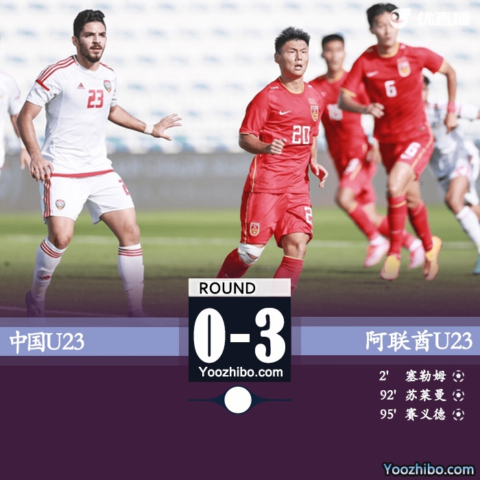 U23国足0-3阿联酋U23 补时2分钟连丢两球
